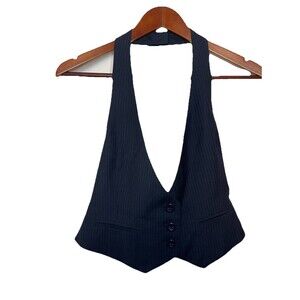 Forever 21 Juniors Small Navy Blue Pin Stripe Halter Vest NWT Y2K 2000s
